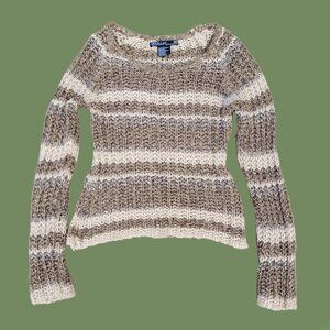 ☆⋆🍃｡ Ashley tan and cream loose knit boho sweater 𖦹°🌿‧☆